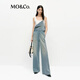 MO&Co.牛仔褲背帶褲春懷舊洗褪潑墨印花高腰直筒MBE1JPS001 牛仔藍色 S 160