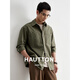 Hautton Jeans襯衫男士2026最新款春秋高級感痞帥百搭寬松休閑高端長(cháng)袖工裝上衣 茶綠色 常規 M (170)