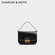 CHARLES&KEITH金屬扣翻蓋復古豆腐包單肩包包女包生日女神節禮物CK2-80782444 Black黑色 M