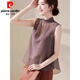 皮爾卡丹（pierre cardin）無(wú)袖2025純色寬松新款氣質(zhì)夏季洋氣襯衣立領(lǐng)上衣背心簡(jiǎn)約雪紡衫 棕色 M