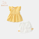 班喜迪女童夏裝套裝2026新款洋氣時(shí)髦兒童短袖兩件套寶寶衣服夏季小童裝 黃色 90