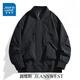 真維斯美式復古飛行員夾克男秋冬新款寬松休閑棒球服立領(lǐng)加大碼男裝外套 黑色 XL 【建議120-140斤】