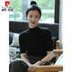 皮爾卡丹（pierre cardin）法黑色羊絨半高領(lǐng)打底衫正肩短袖女春秋修身感中袖內搭上衣 黑色袖 3XL