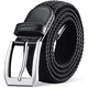 七匹狼男士針扣皮帶時(shí)尚彈力編織腰帶百搭軍訓褲帶中青年生日禮物送男友 黑色圓頭經(jīng)典款 110cm -125cm