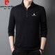 皮爾卡丹（pierre cardin）衛衣男士長(cháng)袖T恤中青年立領(lǐng)半拉鏈印花春秋裝薄款T恤打底小衫男t p-8828黑色 L 170/110(120-140斤)
