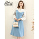 勿忘花藍色減齡娃娃領(lǐng)連衣裙女2025秋季新款氣質(zhì)假兩件顯瘦長(cháng)裙子 藍色 M