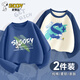史努比（SNOOPY）童裝男童純棉春秋款兒童長袖T恤圓領(lǐng)女童打底上衣中大童運動裝 滑行努比灰藍+炫酷努比灰藍 120 【適合身高110CM】