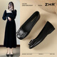ZHR單鞋女一腳蹬淺口通勤女鞋平底減齡夏季船鞋女 AH613 黑色 38