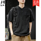 吉普（JEEP）美式復(fù)古口袋短袖POLO保羅衫男大碼300斤竹節(jié)棉寬松亨利領(lǐng)工裝T恤 黑色 2XL 建議165-200斤