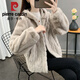 皮爾卡丹秋冬新款貂絨仿皮草外套女2025冬季羊羔毛短款連帽加厚皮毛一體上 灰色 S