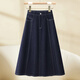 丹寧藍a字牛仔半身裙女春秋2026新款高腰寬松顯瘦小個(gè)子大擺傘裙 丹寧藍 L (28) 建議105-115斤