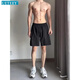 UETEEY黑色尼龍短褲男款夏季美式籃球運動(dòng)跑步褲子速干冰絲休閑四5分褲 黑色 2XL