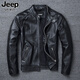 JEEP SPIRIT頭層牛皮外套男修身立領(lǐng)機車(chē)服真皮皮衣男軟牛皮歐美大碼夾克男復 黑色 ST黑色 2XL