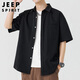 JEEP SPIRIT吉普短袖襯衫男士夏季冰絲襯衣外套夏天休閑工裝半袖涼感上衣服