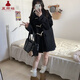 夏雨瑤JK黑色牛角扣大衣夾棉2025秋冬季日系中長(zhǎng)款女毛呢外套小個(gè)子短款 黑色 M 【建議90-110斤】