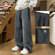 大嘴猴（paul frank）美式高街男士休閑褲春秋季新款寬松直筒運動(dòng)百搭男裝潮牌闊腿褲子 深灰色常規5691H【官方正品】 L 【建議110-130斤】