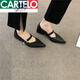 卡帝樂鱷魚（CARTELO）英倫風甜酷瑪麗珍韓版淺口粗跟尖頭單鞋2025春季復古小皮鞋女 黑色 38