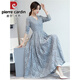 皮爾卡丹（pierre cardin）品牌高端蕾絲連衣裙子早春秋2025年新款女裝長(zhǎng)袖氣質(zhì)洋氣大擺長(zhǎng)裙 2024淺藍(lán)色2025 L