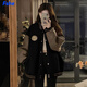 FSHE美式復古寬松棒球服女外套潮ins春秋款2025新款韓版學生衛(wèi)衣開衫 春秋款黑色 M