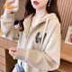 派吉鯊加絨加厚連帽衛(wèi)衣女秋冬季2025新款韓版寬松小個子短款開衫 卡其色 薄款 M (建議80-100斤)