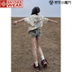 SNYDER WEAR美式復(fù)古vibe牛仔毛邊短褲女2025夏季低腰顯瘦緊身小個(gè)子包臀熱褲 藍(lán)色 S