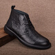 真皮商務(wù)高幫皮鞋男秋冬季新款系帶馬丁靴男士厚底軟皮休閑中幫鞋 黑色-單鞋 41 (255mm)