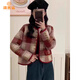 派吉鯊早秋小香風(fēng)復(fù)古格子外套女春秋款2025新款短款毛呢上衣 紅色版 S 85-100
