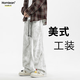 Homlean日系臟臟休閑褲男秋季垂感高街直筒工裝長褲子HS16灰色XL