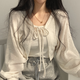 JRET設計感小眾薄款防曬衣女秋大碼胖mm寬松百搭燈籠袖短款開(kāi)衫外套 白 L 【110-120斤】