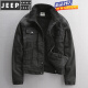JEEP SPIRIT美式復古加絨加厚牛仔外套男翻領羊羔毛棉衣冬季棉服黑色棉襖 黑色 L