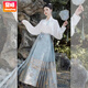 賞峰馬面裙套裝女春裝2025新款小個(gè)子新中式國(guó)風(fēng)日常漢服 白色上衣+藍(lán)色馬面裙兩件套 L 建議100-120斤