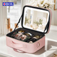 韻寶萊帶鏡子化妝包女2026新款便攜式高級感情人節帶燈美妝化妝品包包 櫻花粉__大號12寸【菱格二代】