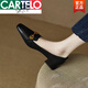 卡帝樂鱷魚（CARTELO）感英倫風樂福鞋女2025春夏新款軟底一腳蹬小皮鞋中跟單鞋女鞋 黑色尖頭 37