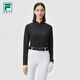 FILA 斐樂官方女子針織長袖上衣2025夏新款高爾夫運動防曬修身長T 深黑-BK L 170/88A/L