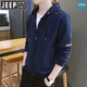 JEEP SPIRIT吉普連帽拉鏈開(kāi)衫衛衣外套男士春秋季跑步運動(dòng)帶帽夾克帥氣上衣服 6711深藍 2XL 適合140-155斤