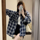 天丂韓版藏青色格子襯衫女2025年新款早春長(zhǎng)袖上衣休閑顯瘦襯衣外套 韓版藏青色格子襯衫【S】
