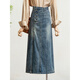 ANGEL MOOD復古藍色開(kāi)叉牛仔半身裙女中長(cháng)款2026夏季新款高腰顯瘦a字包臀裙 藍色 L