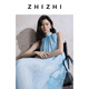 致知ZHIZHI 向湖邊 飄帶領(lǐng)露肩A字連衣裙2025新款夏日多巴胺穿搭 冰河藍(lán) M