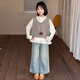 巴萊恩娜女童韓版套裝2025新款韓版中大童休閑馬甲時(shí)尚寬松闊腿褲三件套潮 馬甲襯衫+牛仔褲 三件套 150 cm