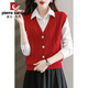 皮爾卡丹（pierre cardin）2025春秋新款大碼馬甲女寬松背心無(wú)袖針織衫開(kāi)衫外搭坎肩V領(lǐng)馬夾 2024紅色2025 XL (適合120-130斤)