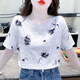 珞達達短袖t恤女2025夏季女裝新款韓版寬松顯瘦小眾上衣體恤衫 水墨花(即將售罄) L 建議110-125斤