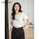 LAGOGO純棉印花簡(jiǎn)約正肩白色T恤女拉谷谷2025春新款甜美短袖上衣 本白色 M