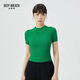 深呼吸DEEP BREATH女裝短款修身圓領(lǐng)鏤空短袖針織衫女A301099 青草綠 M (3)