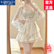 莫代爾法式長袖碎花連衣裙女2025春夏新款氣質(zhì)蓬蓬感收腰小個子短裙 白色 L