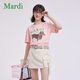 MARDI官方正品臘腸狗字母印花t恤修身顯瘦圓領(lǐng)寬松短袖上衣女夏 粉紅色 M