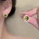 伊燦輕奢法式橄欖綠鋯石耳釘氣質(zhì)絕美高級感耳夾2025新款爆款小眾耳飾 法式橄欖綠鋯石耳釘
