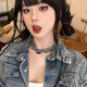 束芬女生項鏈高級感小眾choker項圈y2k辣妹個性頸帶飾品禮物送女友 L2031仿紅藍寶石項鏈