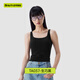 半練寬肩帶背心文胸一體女帶胸墊內搭打底免穿文胸白色吊 【及胯款-遮肚暖腹】-生巧黑 M