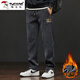 啄木鳥(niǎo)休閑褲男秋季時(shí)尚百搭加絨直筒褲男顯瘦寬松褲子秋季男休閑長(cháng)褲男 261灰色加絨 XL 建議120-150斤