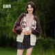 森馬（Semir）外套女連帽插肩袖寬松上衣女士秋季潮流刺繡撞色夾克101524108006
